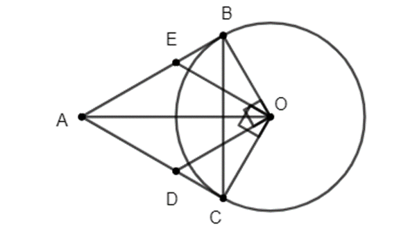Cho đường tròn (O; R) và điểm A sao cho OA = 2R. Vẽ tiếp tuyến AB; AC với (ảnh 1)