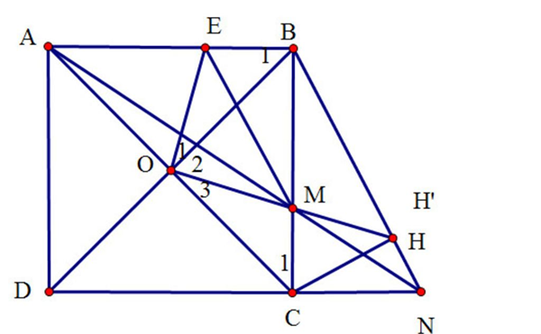 Cho hình vuông ABCD có AC cắt BD tại O. M là điểm bất kỳ thuộc cạnh BC (M (ảnh 1)
