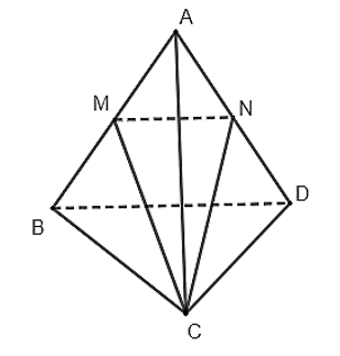 Cho tứ diện ABCD. Gọi M, N lần lượt là trung điểm của AB, AD. Giao tuyến của hai mặt phẳng (CMN) và (BCD) là đường thẳng song song với đường thẳng nào sau đây?  A. BD.  B. CD. C. BC. D. AB. (ảnh 1)