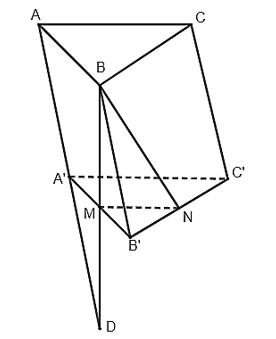 Cho hình lăng trụ tam giác ABC.A'B'C'. Gọi M, N lần lượt là trung điểm của A'B', B'C'. Gọi d là giao tuyến của hai mặt phẳng (BMN) và (ACC'A'). Khẳng định nào sau đây là đúng?  A. d // AA'. B. d // BC.  C. d // A'B'. D. d // A'C'.  (ảnh 1)