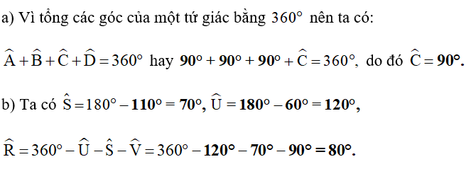 Tính góc chưa biết của các tứ giác trong Hình 3.2. (ảnh 2)