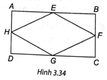 Chứng minh rằng các trung điểm của bốn cạnh trong một hình chữ nhật là các đỉnh của hình thoi. (ảnh 1)