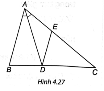 Cho tam giác ABC, phân giác AD (D ∈ BC). Đường thẳng qua D song song với AB cắt AC tại E. Chứng minh rằng   (ảnh 1)