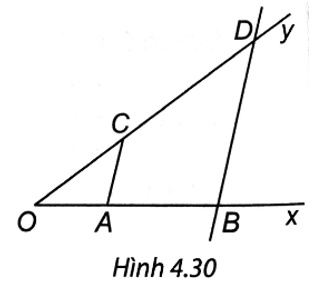 Cho góc xOy. Trên tia Ox, lấy hai điểm A và B sao cho OA = 2 cm, OB = 5 cm. Trên tia Oy, lấy điểm C sao cho OC = 3 cm. Từ điểm B kẻ đường thẳng song song với AC cắt Oy tại D. Tính độ dài đoạn thẳng CD. (ảnh 1)