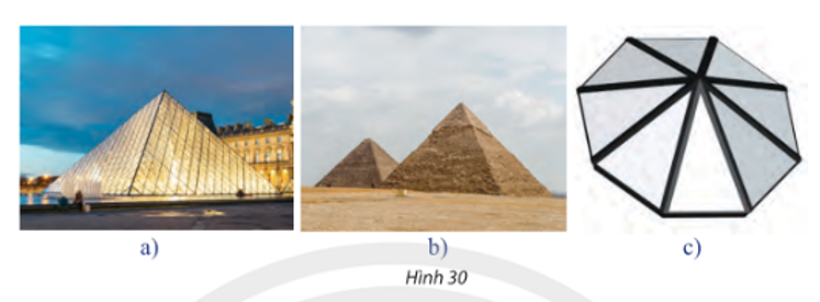 a) Các công trình kiến trúc, đồ vật trong Hình 30 có mặt bên là hình gì?    b) Tìm diểm giống nhau của các hình trong Hình 31.   (ảnh 1)