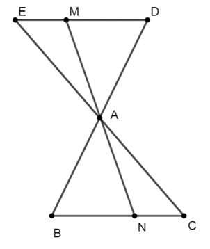 Cho tam giác ABC, trên tia đối của tia AB lấy điểm D sao cho AD = AB. Trên tia  (ảnh 1)
