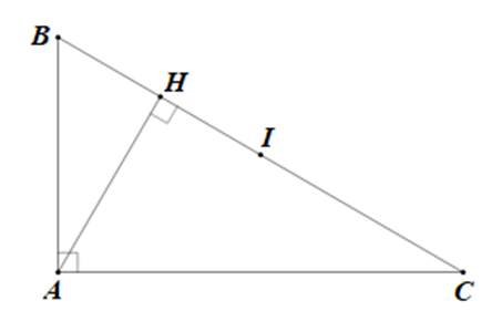 Cho tam giác ABC vuông tại A  (AB > AC) có I là trung điểm BC và AH là đường (ảnh 1)