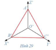 Trong Hoạt động 3, giả sử đường thẳng ℓ vuông góc với mặt phẳng (P') (Hình 28).  a) Tam giác A'B'C' có phải là tam giác đều hay không?  (ảnh 2)