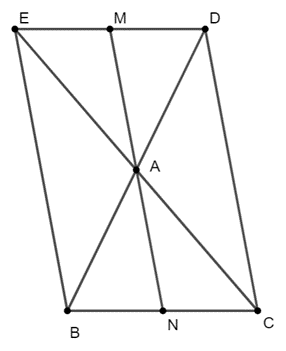 Cho tam giác ABC. Trên tia đối của tia AB, AC lần lượt lấy các điểm D và E sao (ảnh 1)