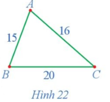 Giả sử ba địa điểm A, B, C được nối với nhau theo những con đường AB, BC, CA với độ dài lần lượt là 15 km, 20 km, 16 km. Sử dụng đồ thị để mô tả tình huống đó.  (ảnh 1)