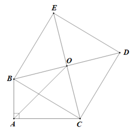 Cho tam giác ABC vuông tại A. Vẽ ra ngoài tam giác một hình vuông BCDE (ảnh 1)