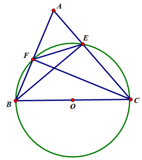 Cho tam giác ABC nhọn, vẽ đường tròn (O) đường kính BC cắt AB, AC lần lượt (ảnh 1)