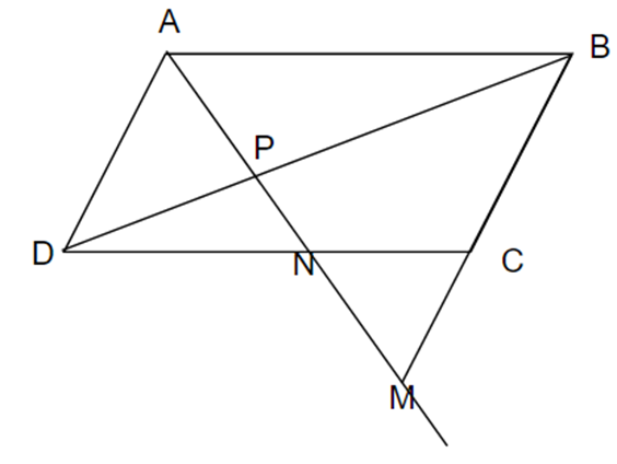 Cho hình bình hành ABCD, một đường thẳng d đi qua A cắt đường chéo BD tại  (ảnh 1)