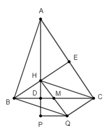 Cho tam giác ABC nhọn các đường cao AD và BE cắt tại H. Gọi M là trung điểm BC (ảnh 1)
