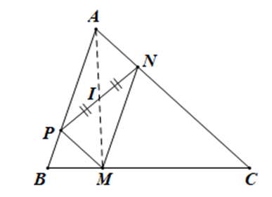 Cho tam giác ABC có M thuộc BC. Kẻ MN song song với AB (N thuộc AC) và MP  (ảnh 1)