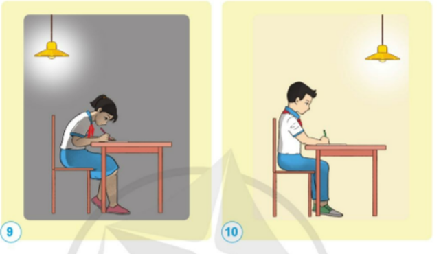 Tư thế và vị trí ngồi học của bạn nào trong hình dưới đây không tốt cho mắt, có thể dẫn đến cận thị? Vì sao? (ảnh 1)