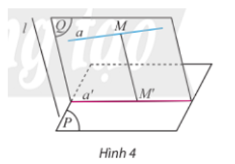 Trong Hình 4, xét phép chiếu theo phương l lên mặt phẳng (P), mặt phẳng (Q) chứa đường thẳng a và song song với phương chiếu.  a) Khi điểm M thay đổi trên đường thẳng a thì ảnh M’ của nó thay đổi ở đâu?  (ảnh 1)