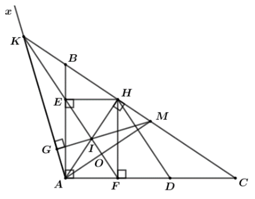 Cho tam giác ABC vuông tại A (AB < AC) và đường cao AH. Từ H kẻ HE vuông (ảnh 1)