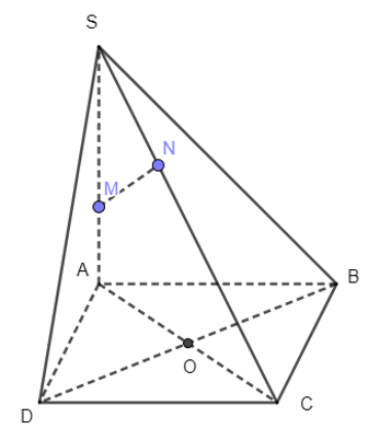 Cho hình chóp S.ABCD, gọi O là giao điểm của AC và BD. Lấy M, N lần lượt thuộc các cạnh SA, SC. a) Chứng minh đường thẳng MN nằm trong mặt phẳng (SAC). (ảnh 1)