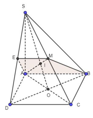 b) Tìm giao điểm E của đường thẳng SD và mặt phẳng (ABM).  (ảnh 1)
