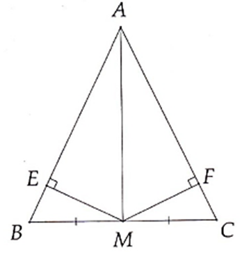Cho tam giác ABC cân tại A, M là trung điểm của BC. ME vuông góc với AB, MF  (ảnh 1)