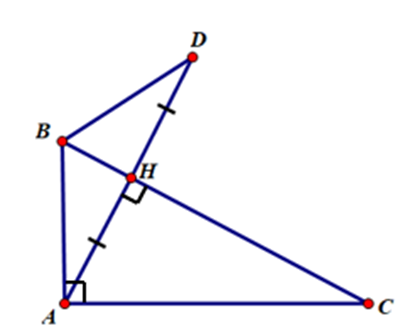 Cho tam giác ABC vuông tại A có AB < AC, đường cao AH. Trên tia đối của tia  (ảnh 1)