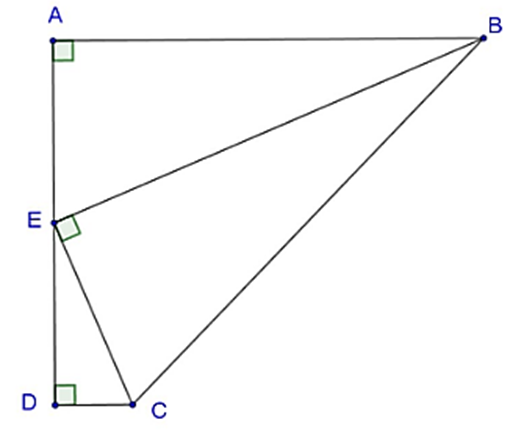 Cho hình thang vuông ABCD góc A = góc D = 90 độ. E là trung điểm của AD (ảnh 1)