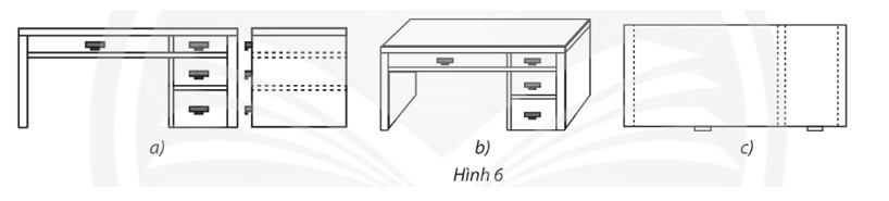 Phép chiếu nào được sử dụng để vẽ các hình biểu diễn của bàn làm việc trong Hình 6?   (ảnh 1)