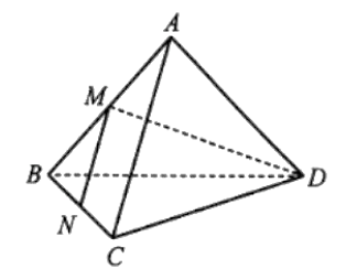 Cho tứ diện ABCD. Gọi M, N lần lượt là trung điểm của AB, BC. Chứng minh rằng bốn điểm M, N, C, D không cùng nằm trong một mặt phẳng. (ảnh 1)