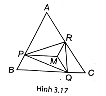 Cho M là một điểm nằm trong tam giác đều ABC. Qua M kẻ các đường thẳng song song với BC, CA, AB lần lượt cắt AB, BC, CA tại các điểm P, Q, R. a) Chứng minh tứ giác APMR là hình thang cân. b) Chứng minh rằng chu vi tam giác PQR bằng tổng độ dài MA + MB + MC. c) Hỏi với vị trí nào của M thì tam giác PQR là tam giác đều. (ảnh 1)