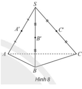 Cho hình chóp S.ABC có A’, B’, C’ lần lượt là trung điểm của SA, SB, SC. Tìm các đường thẳng lần lượt nằm trong, cắt, song song với mặt phẳng (ABC). (ảnh 1)