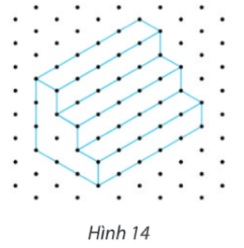 Lập bản vẽ kĩ thuật trên khổ giấy A4 gồm ba hình chiếu và các kích thước của cái bục gỗ có hình chiếu trục đo như Hình 14. Cho biết khoảng cách giữa hai chấm biểu diễn độ dài 20 cm. (ảnh 1)