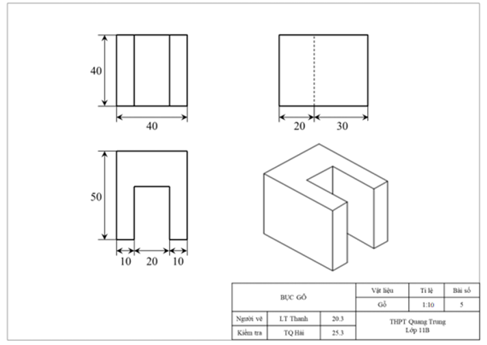 Lập bản vẽ kĩ thuật trên khổ giấy A4 gồm ba hình chiếu và các kích thước của chi tiết cơ khí “Tấm trượt dọc” có hình chiếu trục đo như Hình 15. Cho biết mỗi hình thoi biểu diễn một hình vuông có cạnh 10 mm. (ảnh 2)