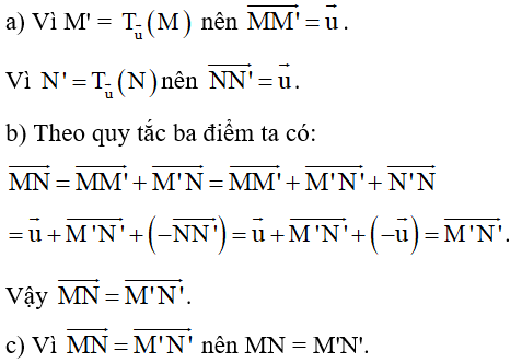 Cho phép tịnh tiến Tu  và hai điểm M, N. Giả sử M' = Tu (M) (ảnh 1)