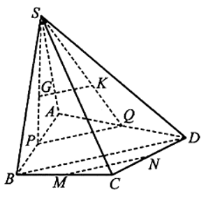Cho hình chóp tứ giác S.ABCD. Gọi G, K lần lượt là trọng tâm của các tam giác SAB và SAD; M, N lần lượt là trung điểm của BC và CD. Chứng minh rằng GK // MN.   (ảnh 1)