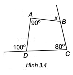 Cho tứ giác ABCD trong Hình 3.4, tính số đo x.   (ảnh 1)