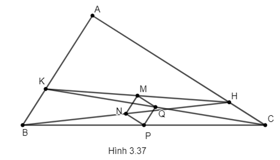 Cho tam giác ABC vuông tại A. Trên cạnh AB lấy điểm K, trên cạnh AC lấy điểm H sao cho BK = CH. Gọi M, N, P, Q lần lượt là trung điểm của các cạnh KH, BH, BC, CK. Chứng minh rằng MNPQ là hình vuông. (ảnh 1)