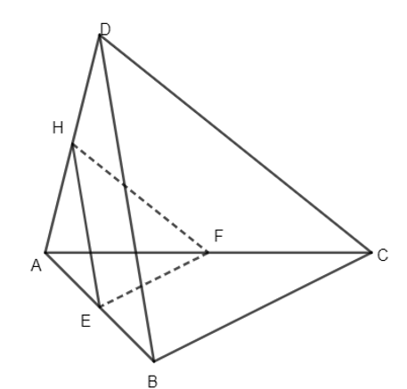 Cho tứ diện ABCD có E, F, H lần lượt là trung điểm của AB, AC, AD. Chứng minh (EFH) // (BCD).  (ảnh 1)