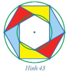 Quan sát Hình 43 và chỉ ra:  a) Một phép dời hình biến mỗi tam giác được tô màu thành tam giác cùng màu với nó. b) Một phép dời hình biến mỗi tam giác được tô màu xanh thành tam giác được tô màu vàng.  (ảnh 1)