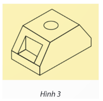 Hình, khối nào không được sử dụng để thiết kế chi tiết “đế đứng” có hình biểu diễn trong Hình 3.   A. Lăng trụ. B. Hình hộp. C. Hình chóp. D. Hình trụ. (ảnh 1)