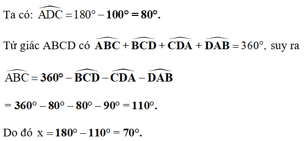 Cho tứ giác ABCD trong Hình 3.4, tính số đo x.   (ảnh 2)