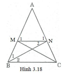 Cho tam giác ABC cân tại A. Trên cạnh AB lấy điểm M, trên cạnh AC lấy điểm N sao cho AM = AN. a) Tính số đo góc AMN theo góc A. b) Tứ giác BMNC là hình gì? Vì sao? c) Cho BM = MN = NC, chứng minh BN là phân giác của góc ABC, CM là phân giác của góc ACB. (ảnh 1)