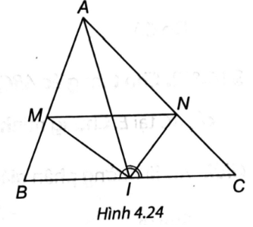 Cho tam giác ABC, trung tuyến AI. Tia phân giác góc AIB cắt AB tại M và tia phân giác góc AIC cắt AC tại N. Chứng minh rằng: MN // BC. (ảnh 1)