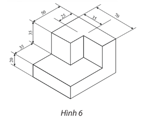 Vẽ hình chiếu vuông góc của vật thể có hình chiếu trục đo được cho trong Hình 6. (ảnh 1)