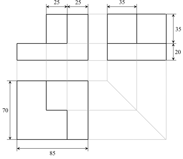 Vẽ hình chiếu vuông góc của vật thể có hình chiếu trục đo được cho trong Hình 6. (ảnh 2)
