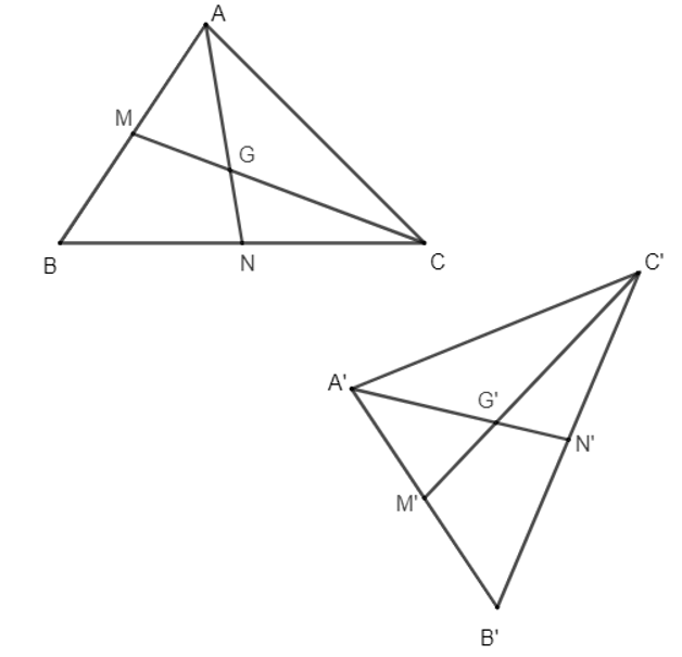 Chứng minh rằng nếu phép dời hình F biến tam giác ABC thành tam giác A'B'C' thì F lần lượt biến trọng tâm, trực tâm, tâm đường tròn ngoại tiếp tam giác ABC thành trọng tâm, trực tâm, tâm đường tròn ngoại tiếp tam giác A'B'C'.  (ảnh 1)