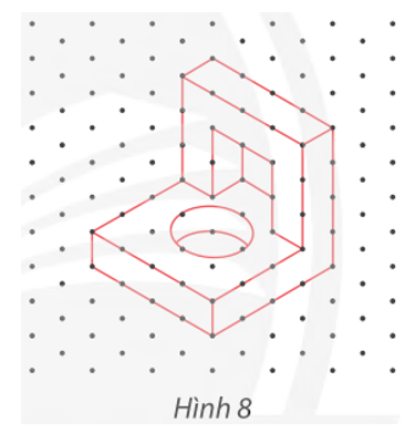 Lập bản vẽ kĩ thuật trên khổ giấy A4 gồm ba hình chiếu và các kích thước của chi tiết cơ khí “Giá chữ L” có hình chiếu trục đo như Hình 8. Cho biết hình thoi biểu diễn một hình vuông có cạnh 10 mm. (ảnh 1)