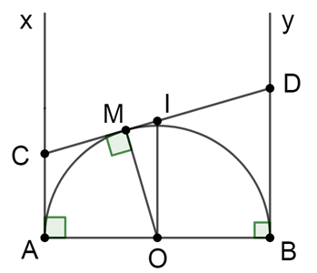 Cho nửa đường tròn tâm O có đường kính AB. Vẽ các tiếp tuyến Ax, By (Ax, By (ảnh 1)