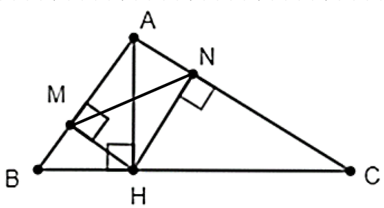 Cho tam giác ABC nhọn, đường cao AH. Gọi M, N lần lượt là hình chiếu của H lên  (ảnh 1)