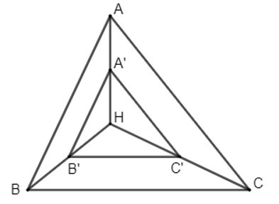 Cho tam giác nhọn ABC có trực tâm H. Xác định ảnh của tam giác ABC qua phép vị tự tâm H tỉ số k =  .  (ảnh 1)